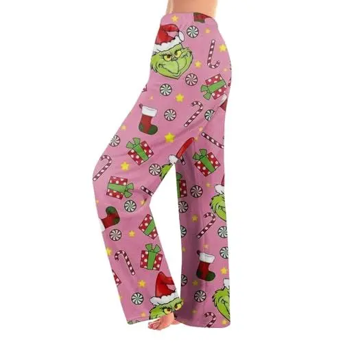 Produktbild: 𝑮𝒓𝒊𝒏𝒄𝒉 Flanell Pyjama Hose für Damen Mode Weihnachten Druck Schlafanzug Niedlich Couple Lässig Gemütlich Warm Schlafanzug Herren Weihnachten Geschenk M Schlafanzug Damen Lang Kleidung Damen